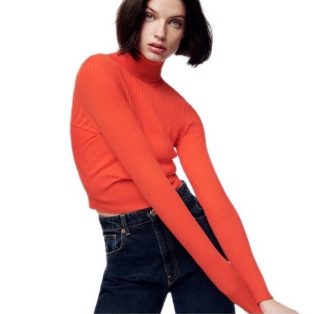 Zara orange crop turtleneck sweater